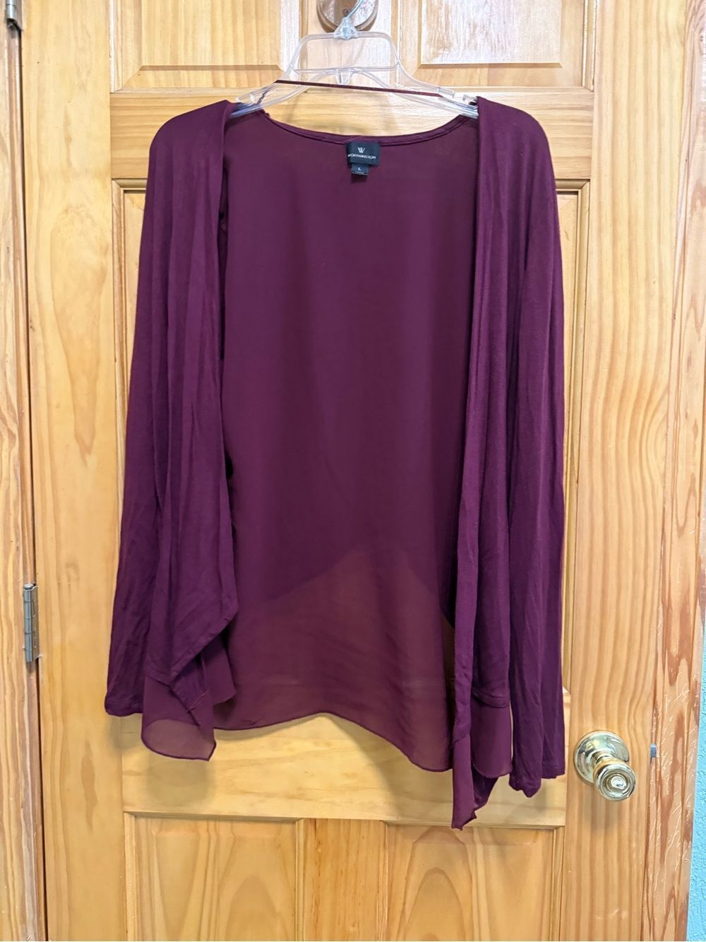 Worthington beautiful Flowy Open Front Cardigan in Deep Plum size L